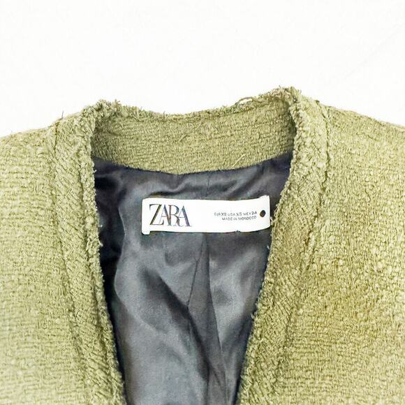 Zara Green Shoulder Pad Structured Tweed Open Blazer Size XS - Picture 3 of 6
